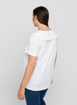 Kurzarm T-Shirt aus Baumwolle mit Kragen, Bright White, Model image number 1