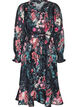 Gebl&uuml;mtes Midikleid mit Webstruktur und Bindeg&uuml;rtel, Schwarz, Packshot image number 0