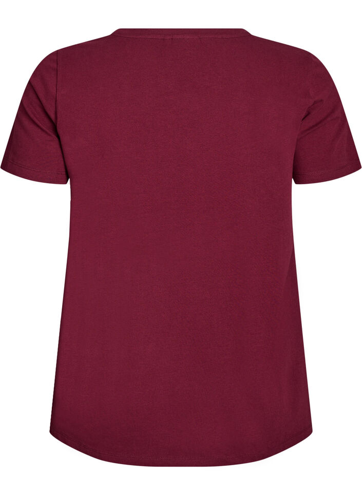 Einfarbiges Basic-T-Shirt aus Baumwolle, Dunkles Bordeaux, Packshot image number 1