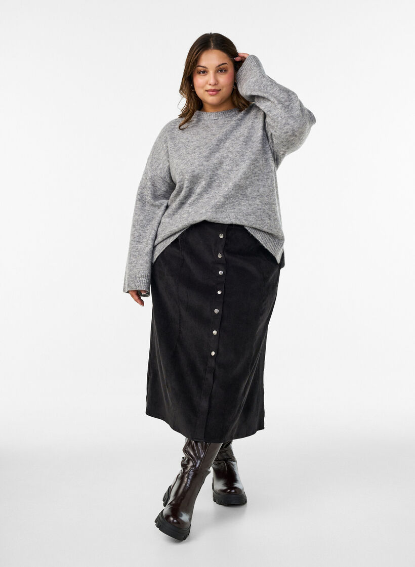 A-Linien-Rock aus Cord mit Kn&ouml;pfen, Schwarz, Model image number 1