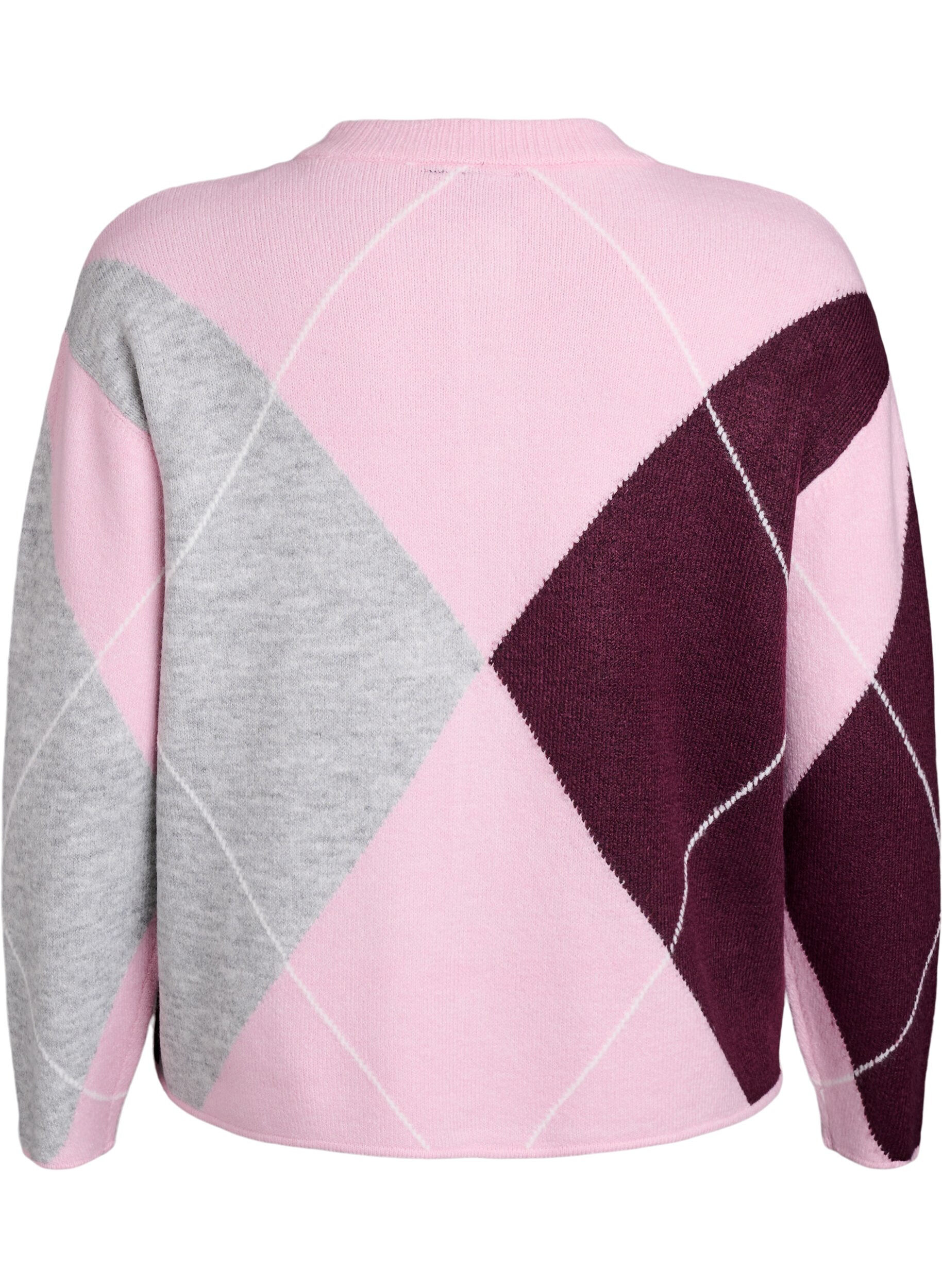 Zizzi Cardigan mit Argyle-Muster und Rundhalsausschnitt, Rot, Packshot image number 1