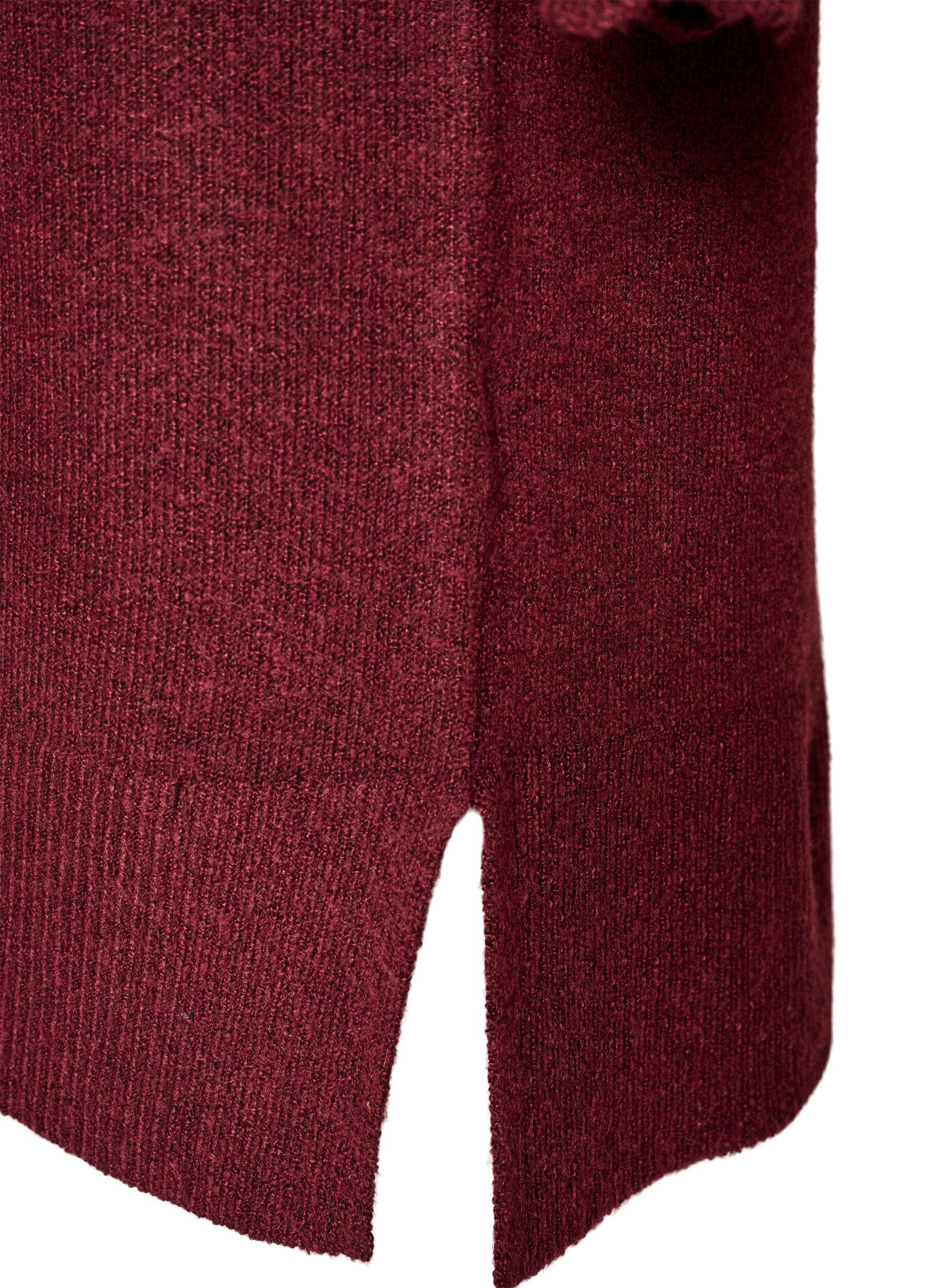 ZizziGestricktes Minikleid mit gewelltem Saum und Schlitzen, Rot, Packshot image number 3