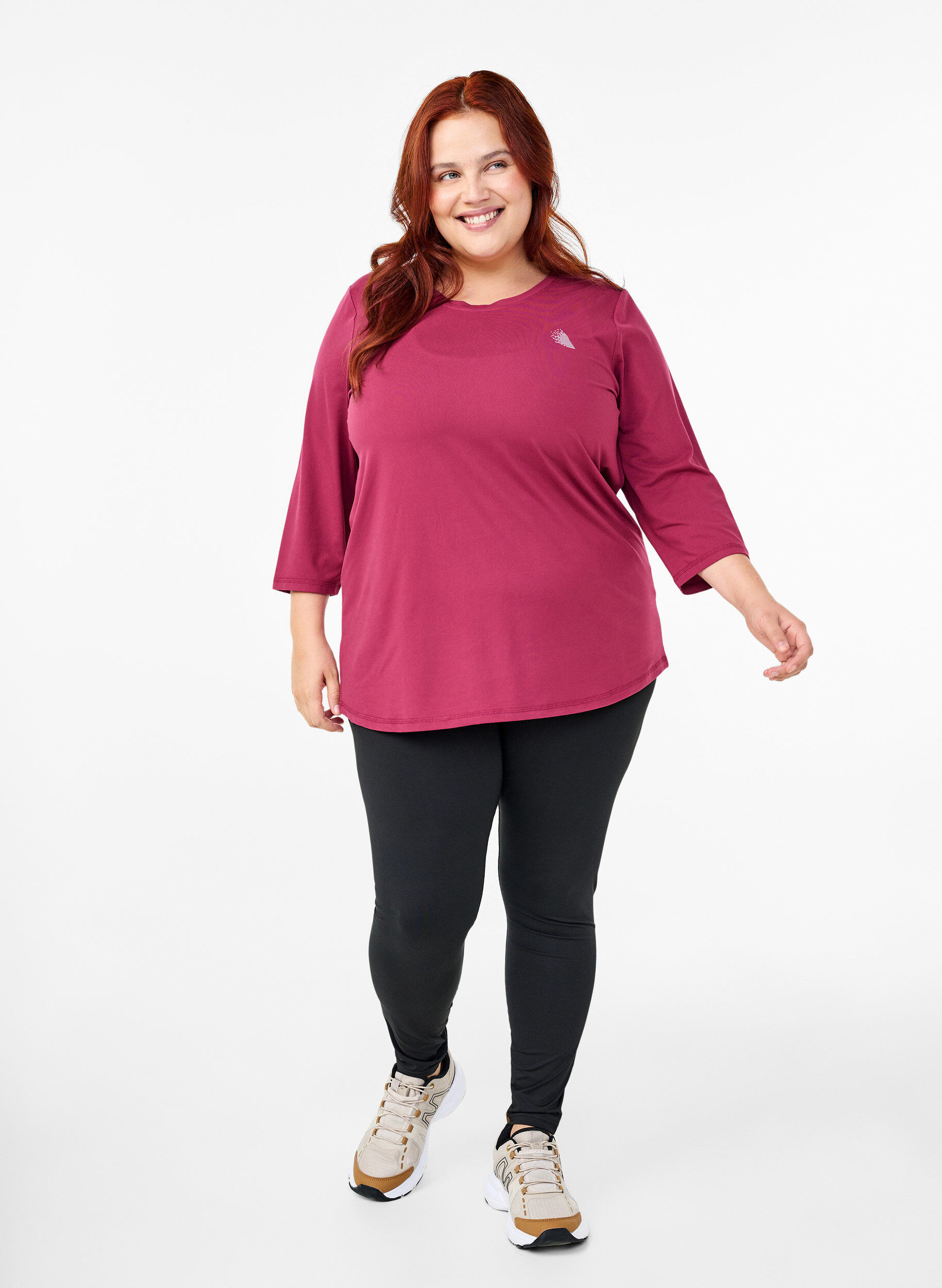 Zizzi  Trainingsbluse mit 3/4 &Auml;rmeln, Rot, Model image number 1