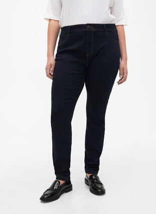 Super Slim Amy Jeans mit hoher Taille, Blue denim, Model image number 2