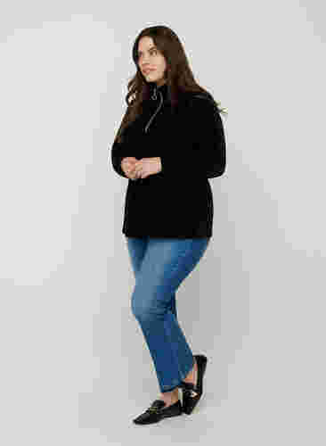 Hochgeschlossene Velour-Bluse mit Reißverschluss, Black, Model image number 3