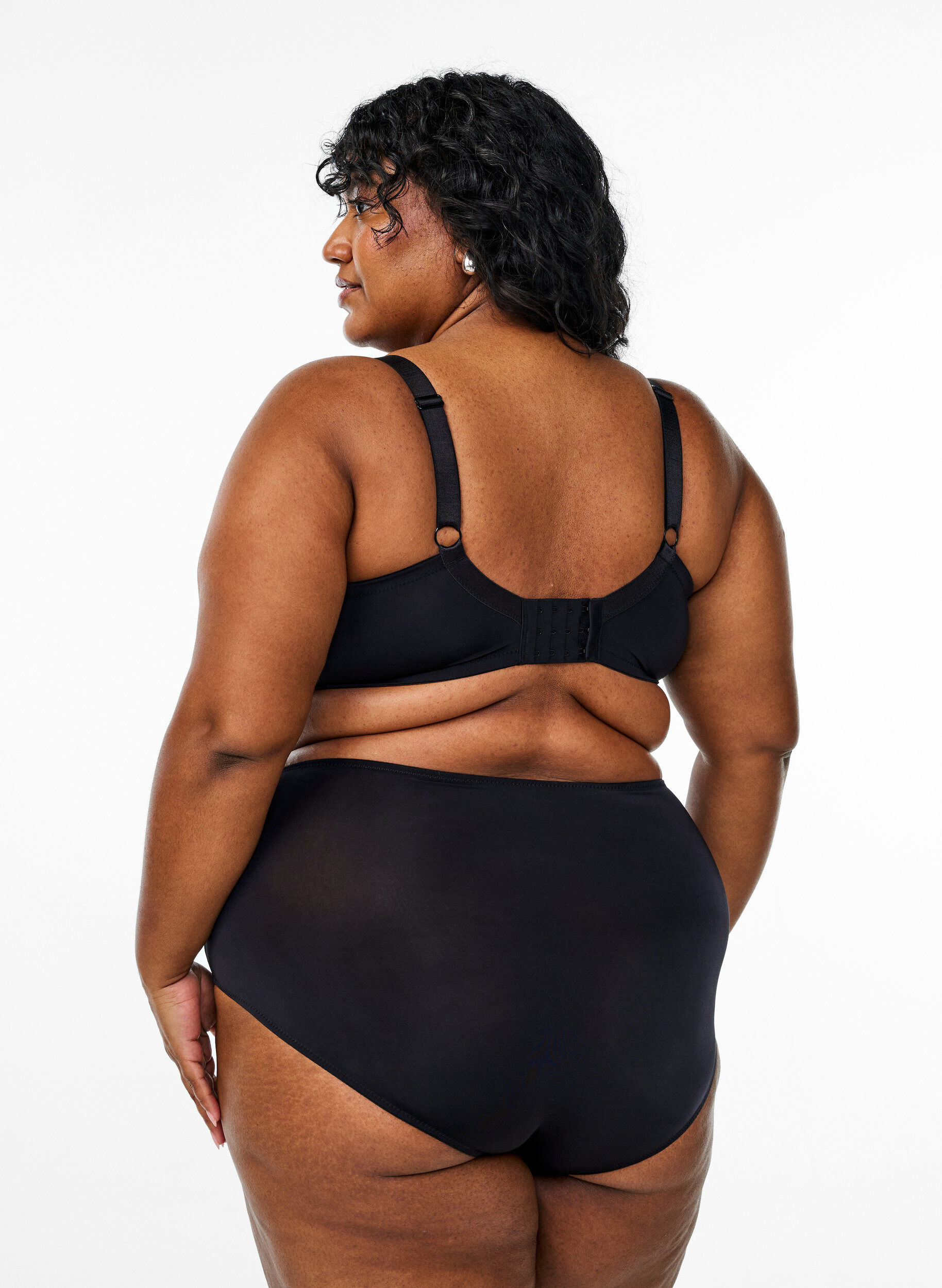 Zizzi Mikrofaser-Slip mit Blumenstickerei, Schwarz, Model image number 1