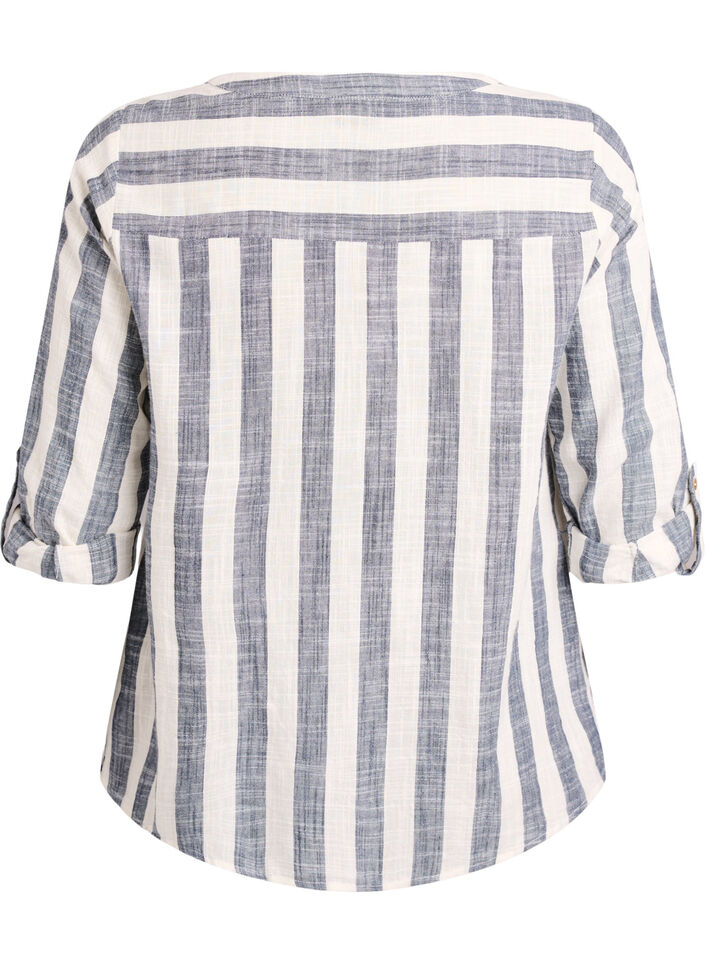 Hemdbluse aus Baumwolle mit V-Ausschnitt, Blau, Packshot image number 1