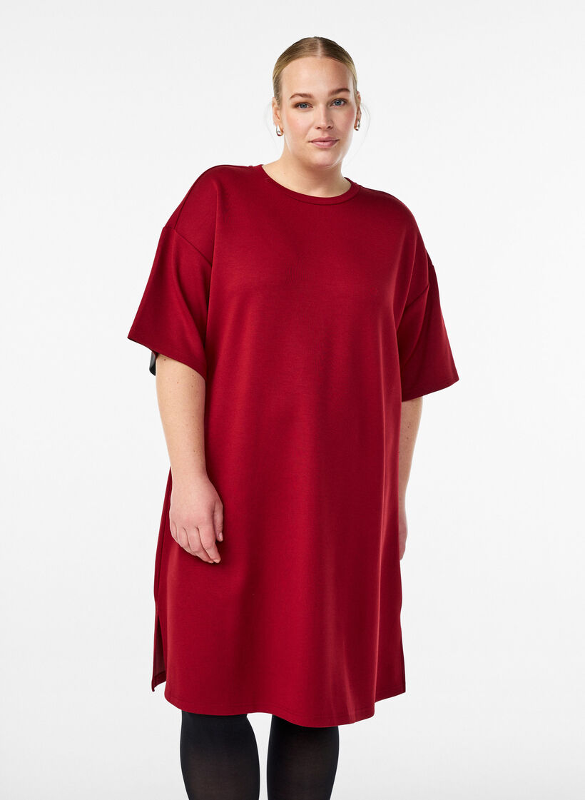 T-Shirt-Kleid aus Jersey mit Seitenschlitzen, Rot, Model image number 0