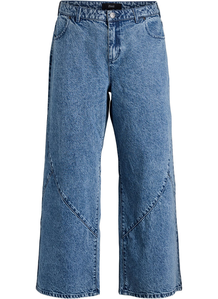 Jeans in weiter Passform mit Nahtdetails, Blau, Packshot image number 0