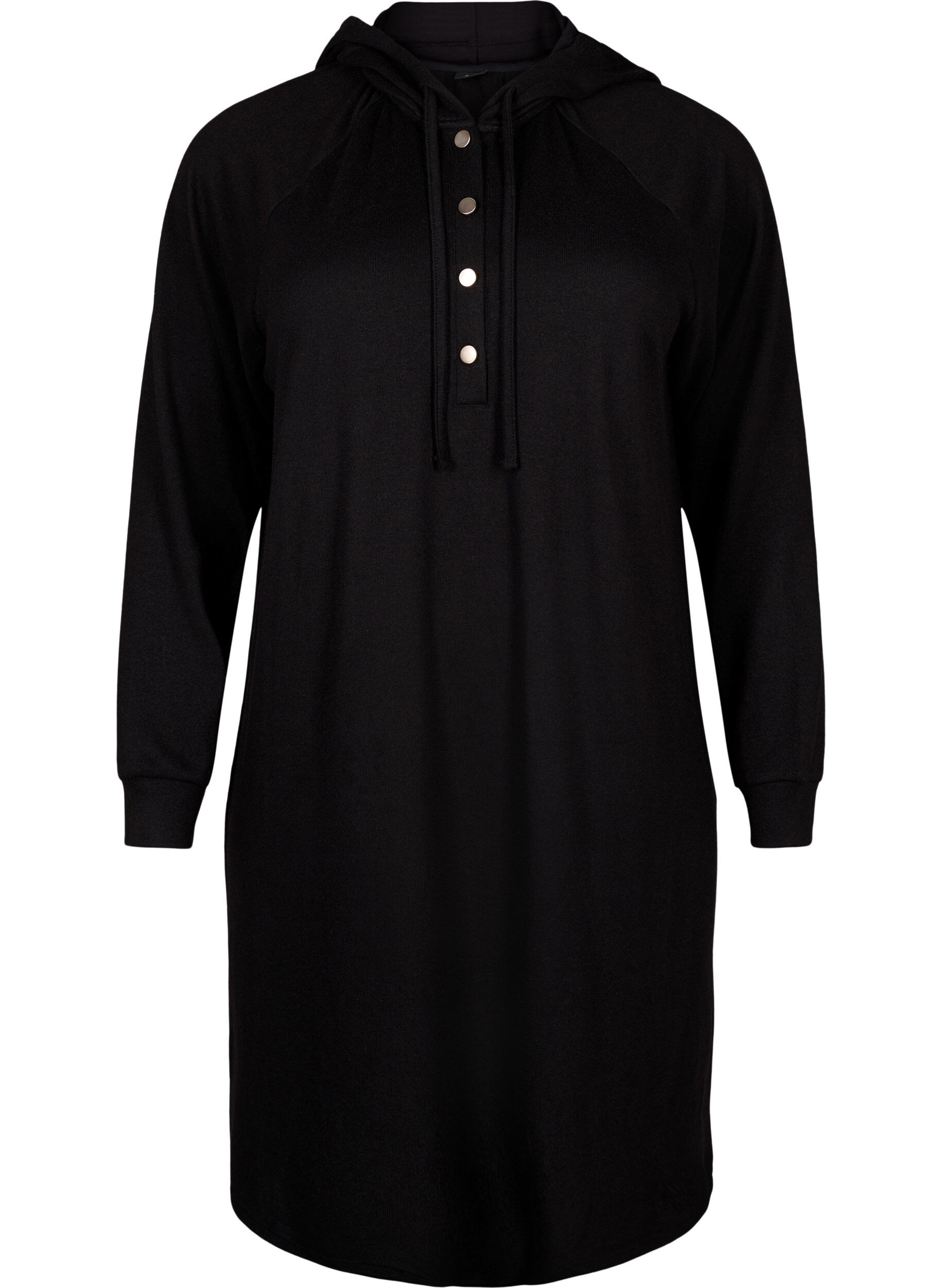 Zizzi Langarm-Sweatkleid mit Kapuze, Black, Packshot image number 0
