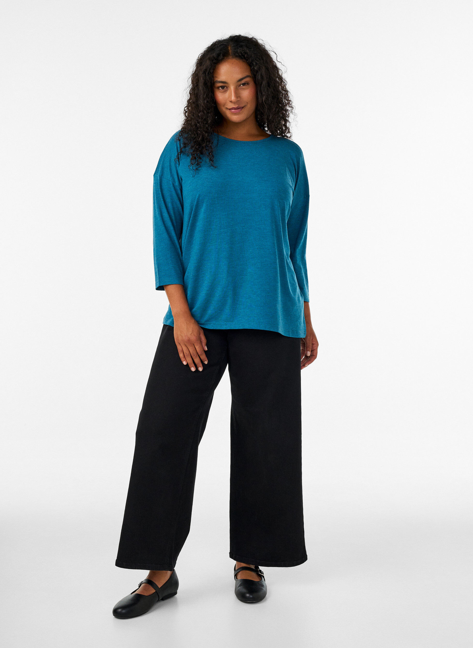 ZizziBluse aus Jersey mit 3/4-&Auml;rmeln, Blau, Model image number 1