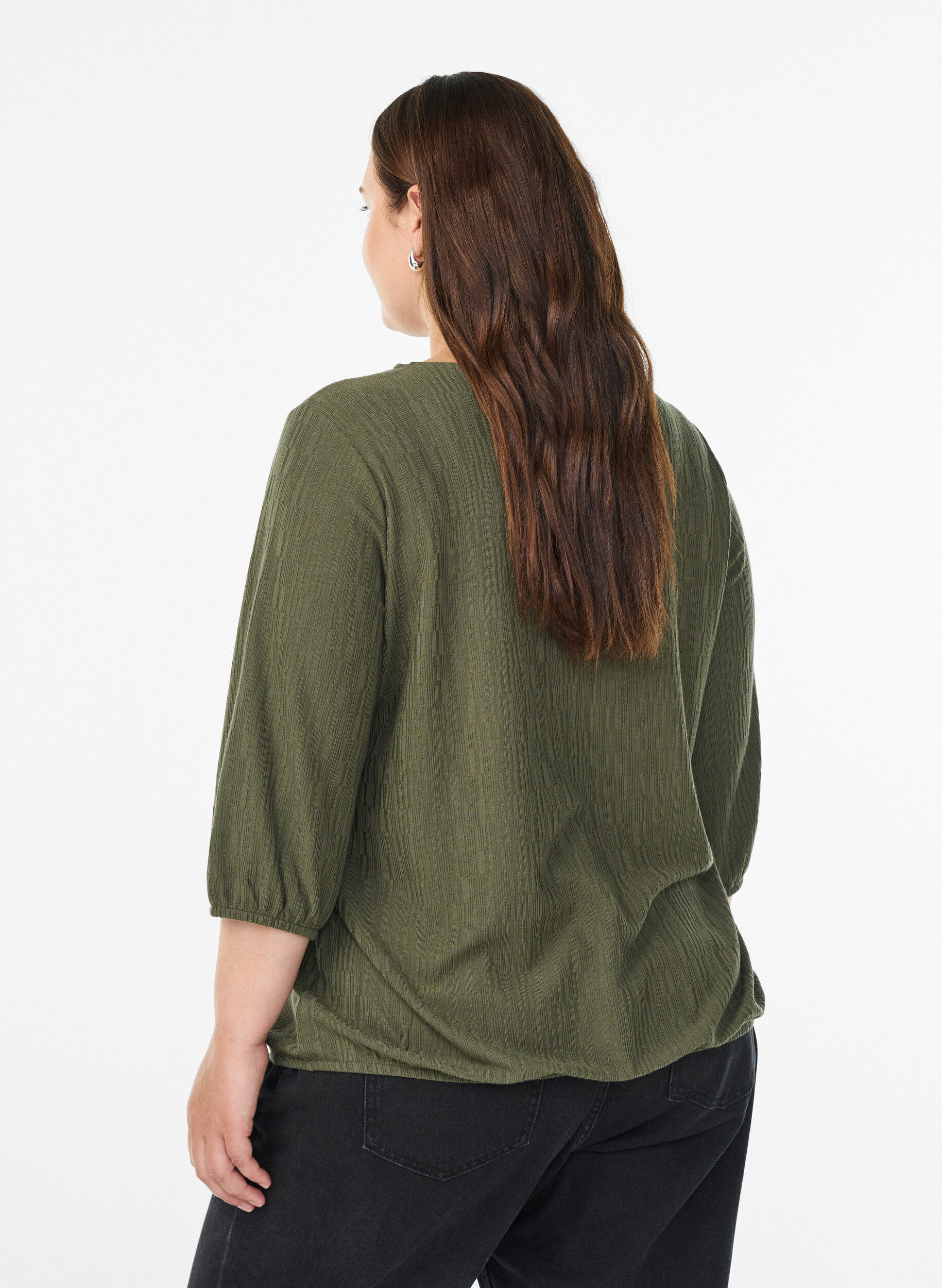 Zizzi Bluse mit Struktur und 3/4-&Auml;rmeln, Gr&uuml;n, Model image number 2