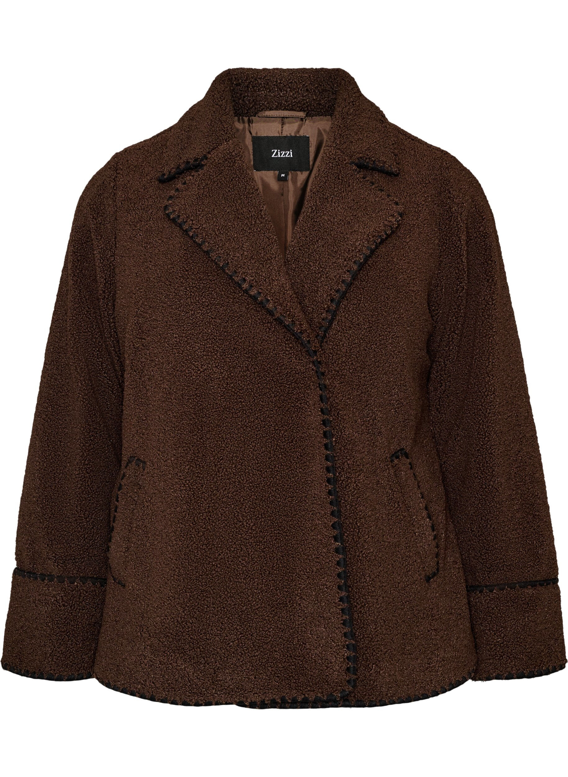 ZizziTeddyjacke mit Kontrastdetails, Braun, Packshot image number 0