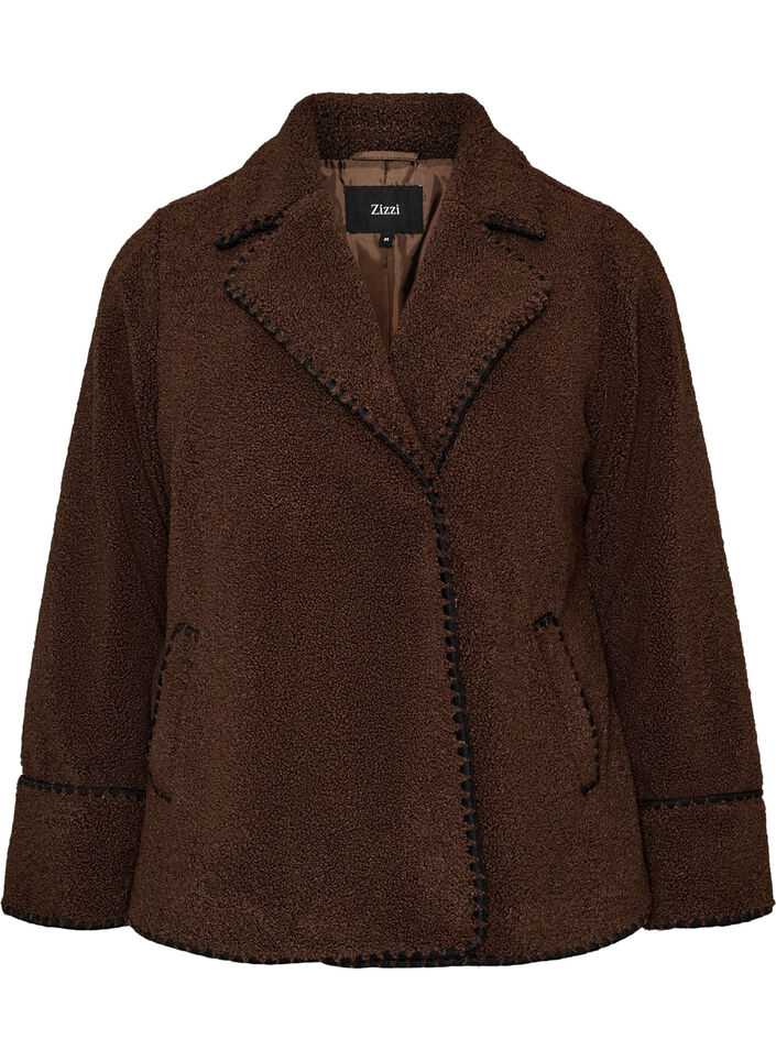 Teddyjacke mit Kontrastdetails, Braun, Packshot image number 0