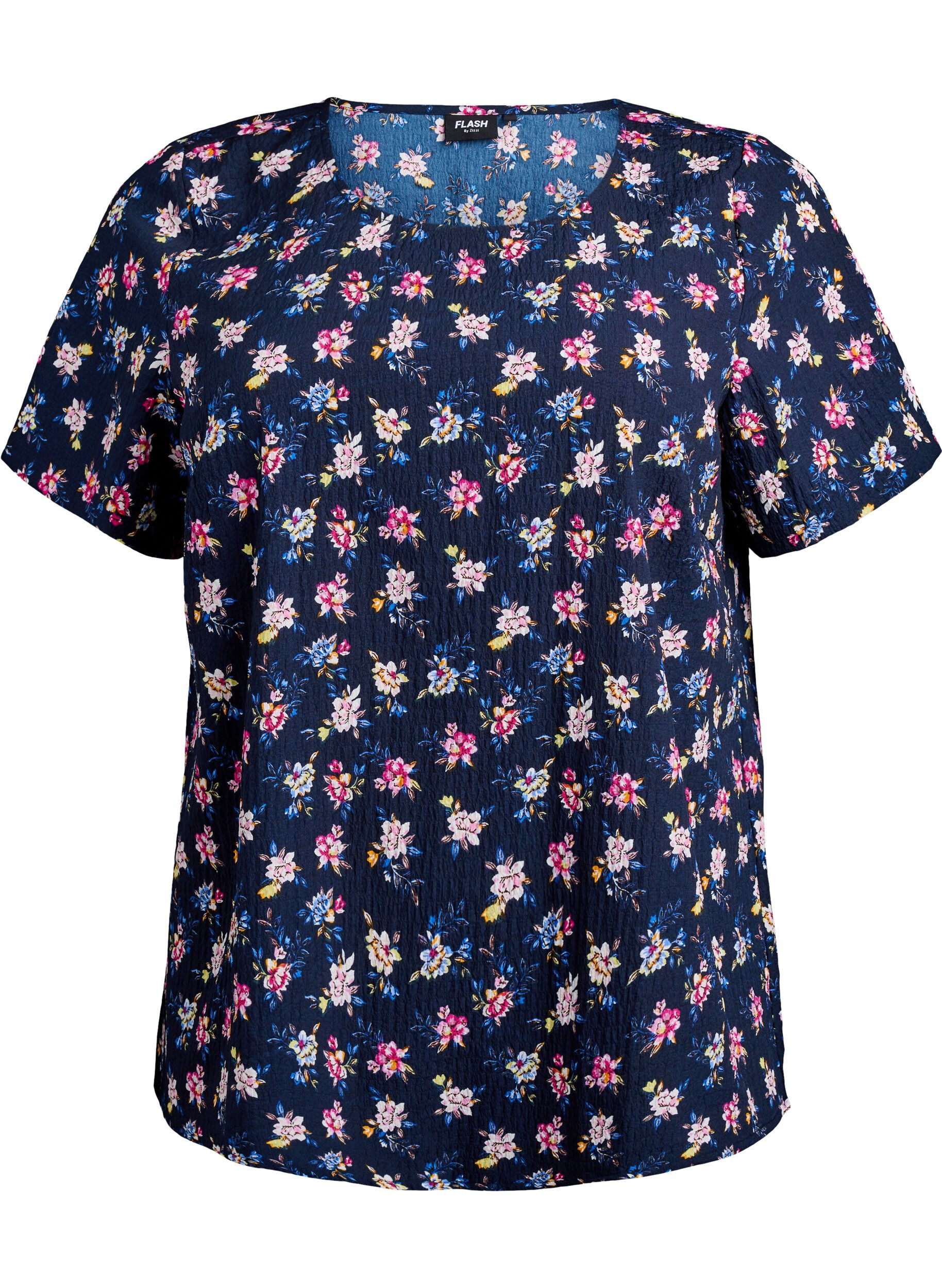 ZizziBluse mit Struktur und kurzen &Auml;rmeln, Blau, Packshot image number 0