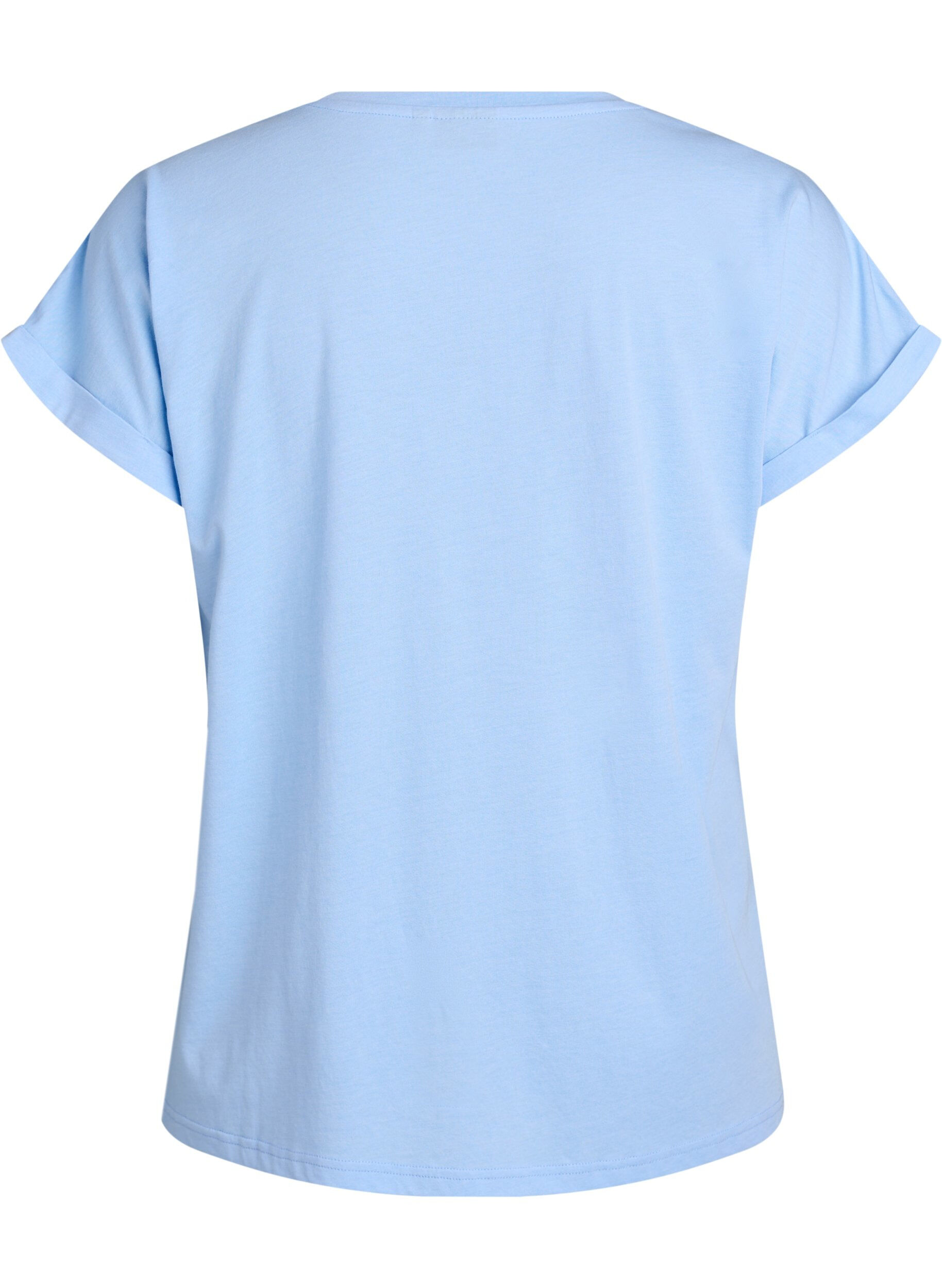 Zizzi Kurz&auml;rmeliges T-Shirt aus einer Baumwollmischung, Blau, Packshot image number 1