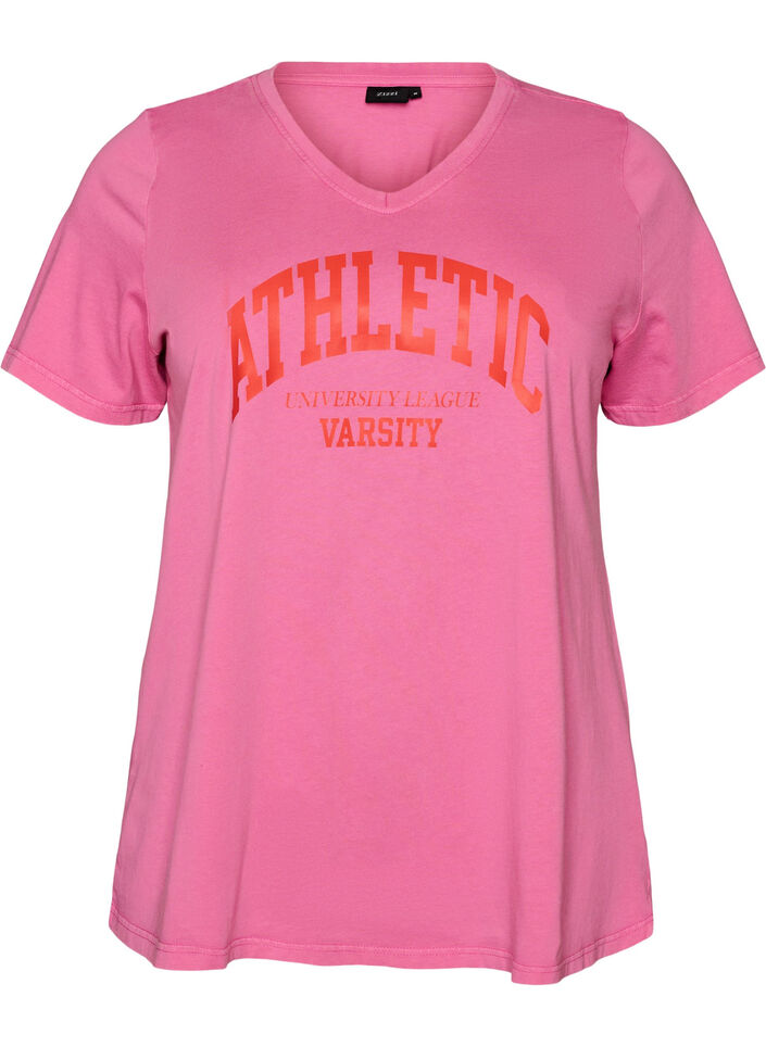 T-Shirt aus Bio-Baumwolle mit Varsity-Print und V-Ausschnitt, Rot, Packshot image number 0