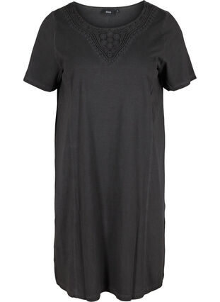 Kleid mit Spitzendetails und kurzen Ärmeln, Black Washed , Packshot image number 0