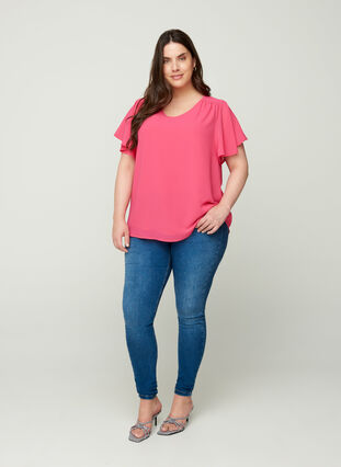 Bluse mit kurzen Ärmeln, Fandango Pink, Model image number 2