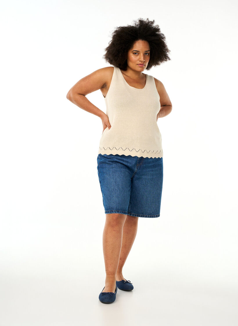 Ärmelloses Stricktop mit Muschelkante, Sandshell, Model image number 2
