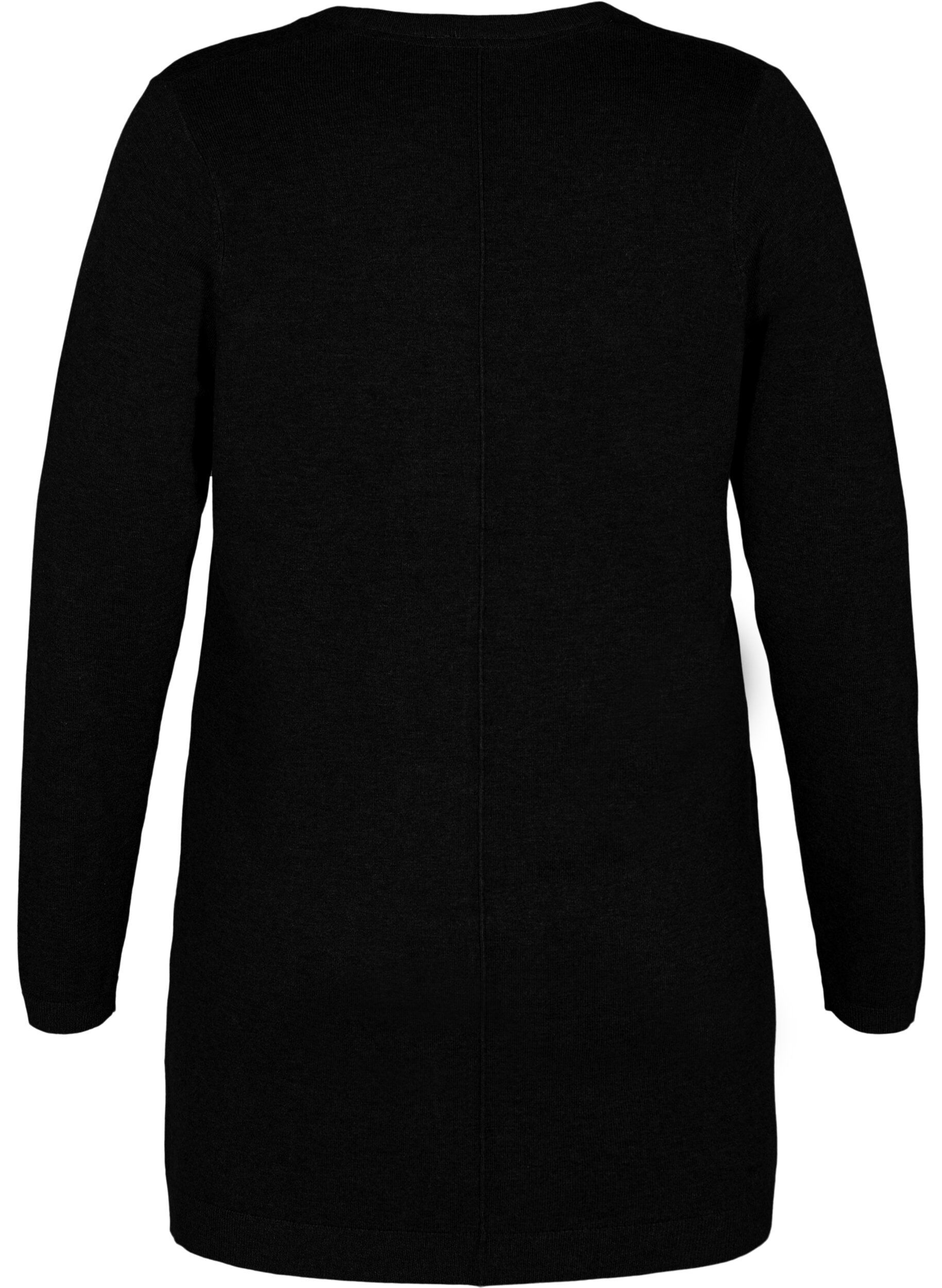 Zizzi Lange Strickjacke aus einer Viskosemischung, Schwarz, Packshot image number 1