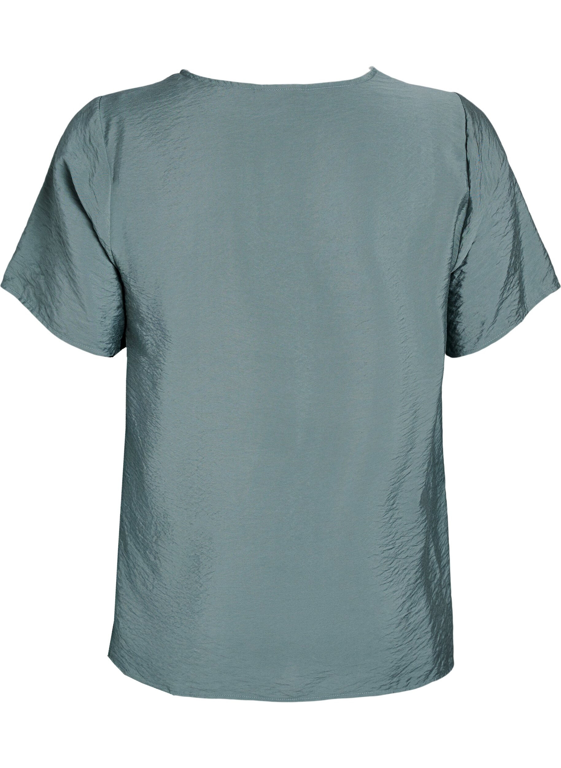 Zizzi Kurz&auml;rmelige Viskosebluse mit Spitzenbesatz, Gr&uuml;n, Packshot image number 1