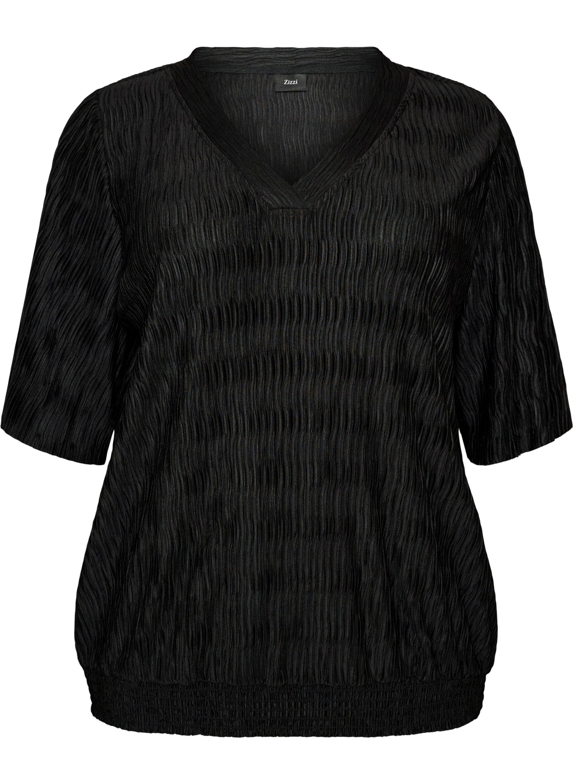 ZizziBluse mit welliger Struktur und Ballonform, Schwarz, Packshot image number 0