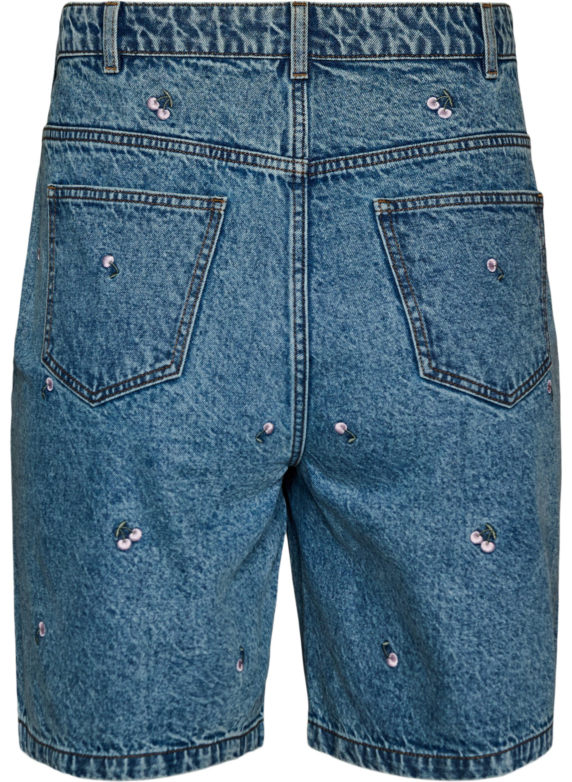 Zizzi Hoch taillierte Denimshorts mit bestickten Motiven, Blau, Packshot image number 1