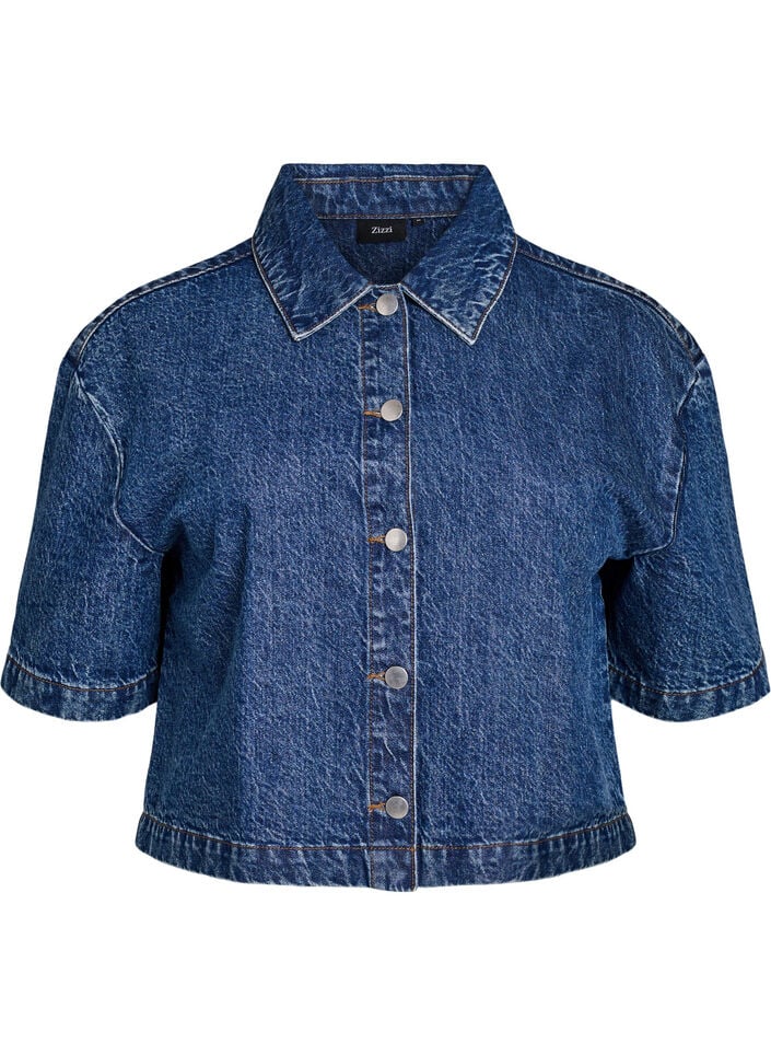 Kurz&auml;rmelige Jeansjacke mit Kn&ouml;pfen, Blau, Packshot image number 0