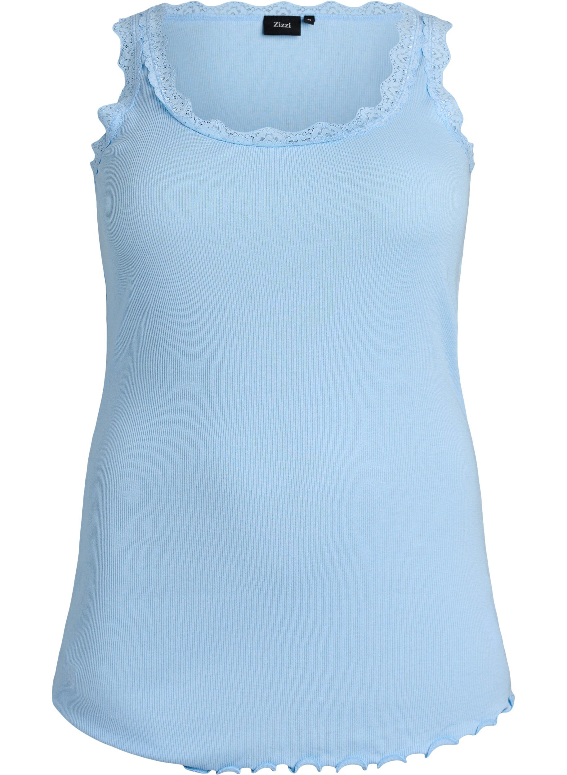 ZizziTop mit Spitzensaum, Blau, Packshot image number 0