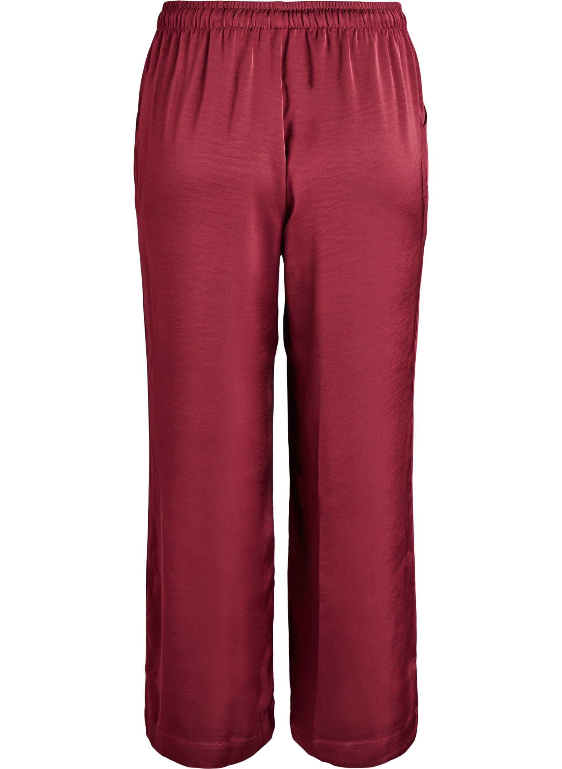 Zizzi Hose mit Satin-Look, hoher Taille und weitem Bein, Dunkles Bordeaux, Packshot image number 1