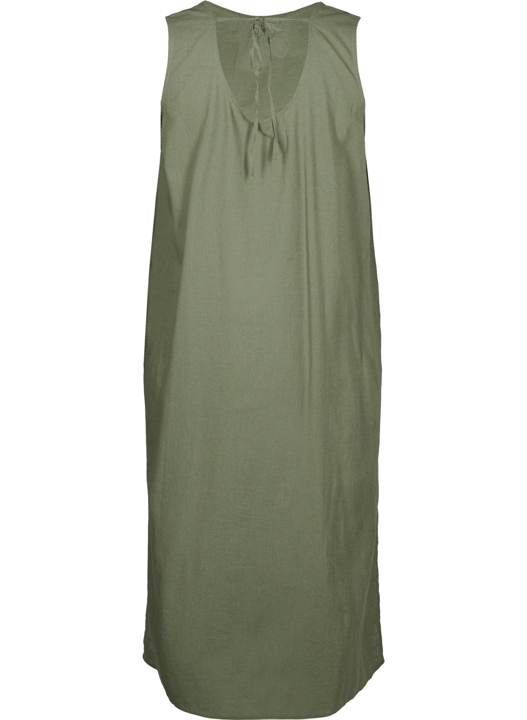 Zizzi &Auml;rmelloses Kleid aus Baumwollmischung mit Leinen, Deep Lichen Green, Packshot image number 1