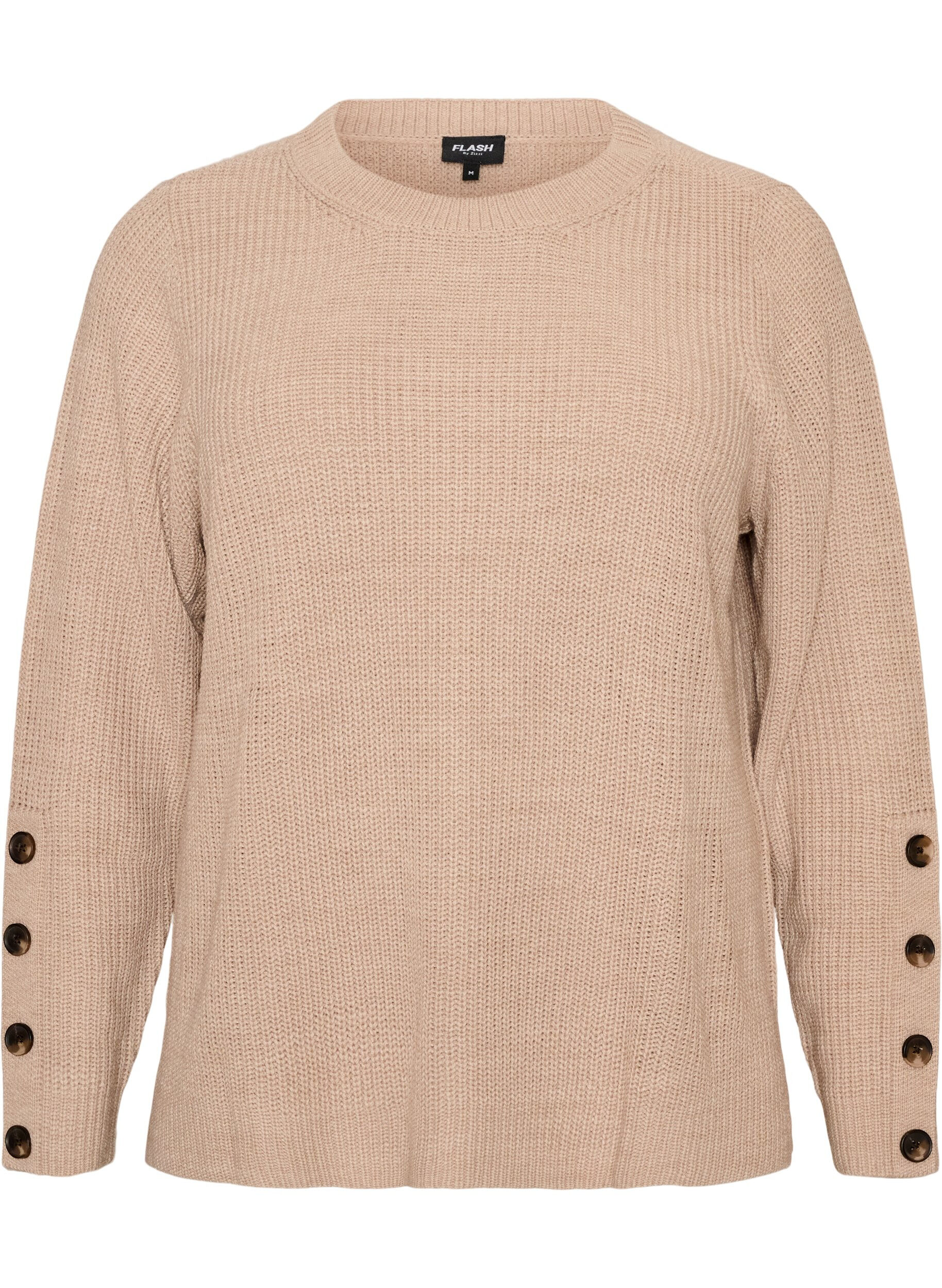 ZizziStrickbluse mit Rippstruktur und Knopfdetails, Beige, Packshot image number 0