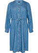 Jeanskleid mit V-Ausschnitt und Bindeg&uuml;rtel, Blau, Packshot image number 0