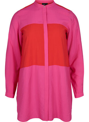 Lange Hemdbluse mit Color-Block, Pink Red Block, Packshot image number 0