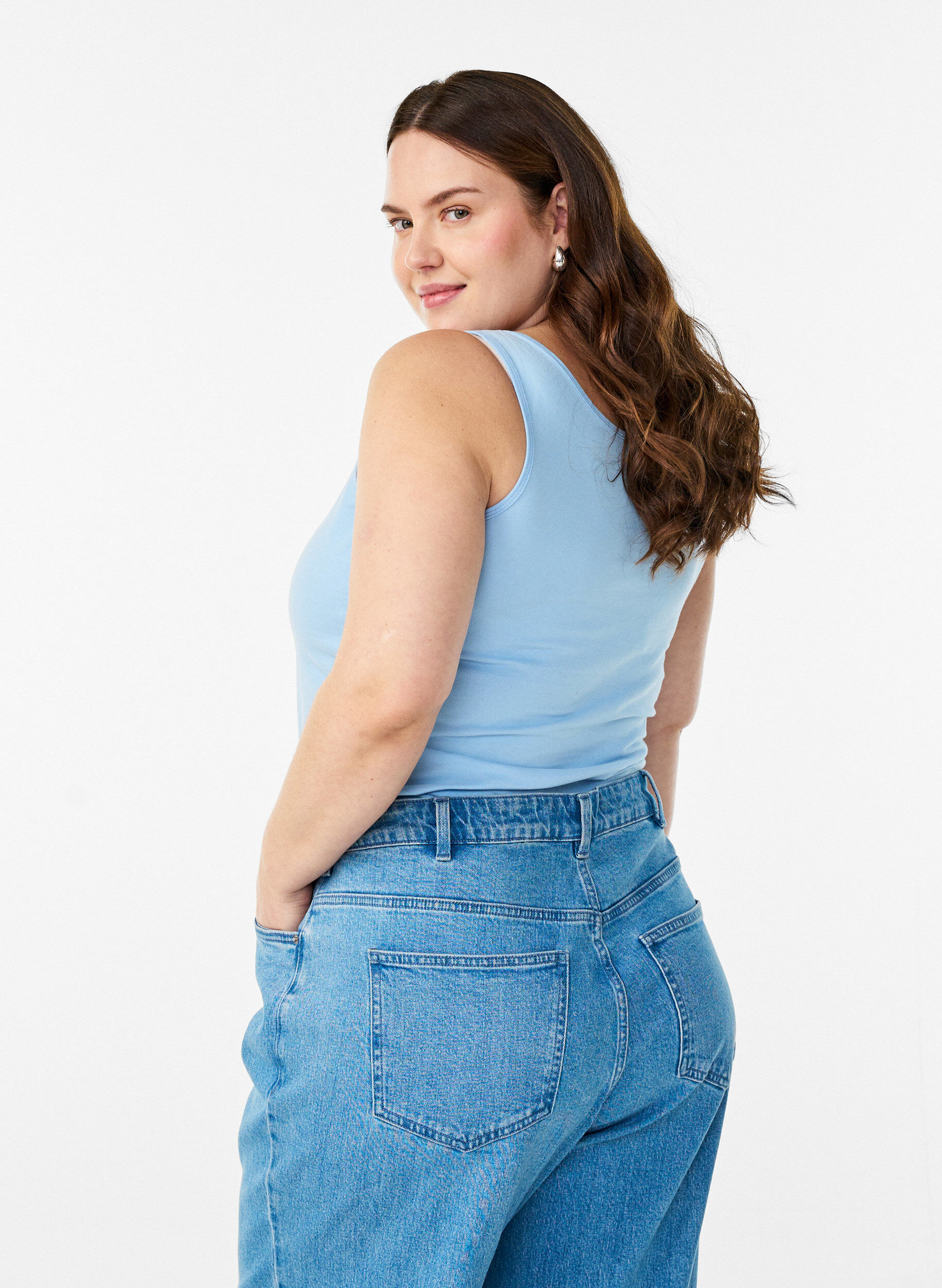 ZizziEinfarbiges Basic Top aus Baumwolle, Blau, Model image number 2