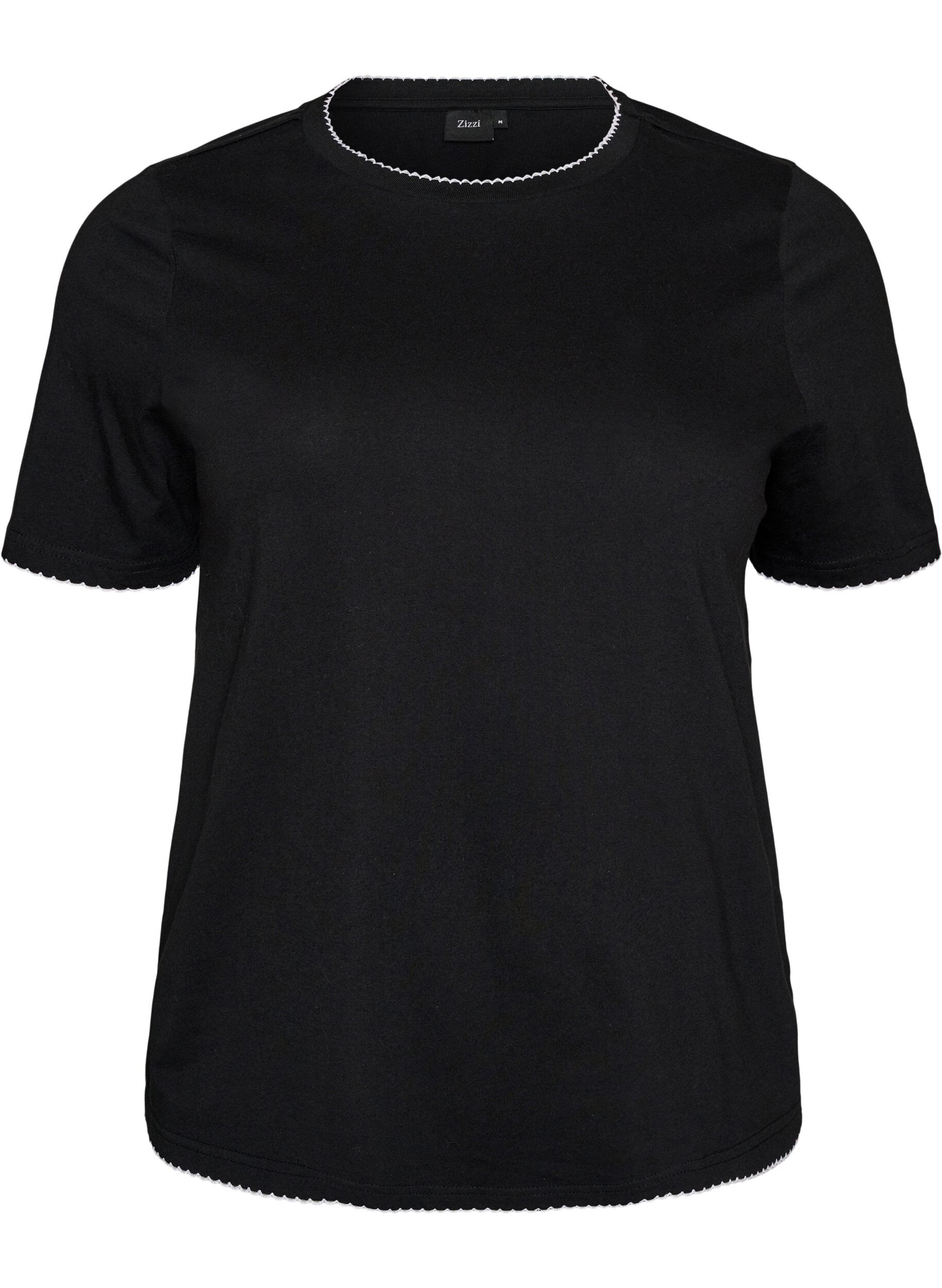 ZizziT-Shirt aus Baumwolle mit gewellten Kontrastkanten, Schwarz, Packshot image number 0