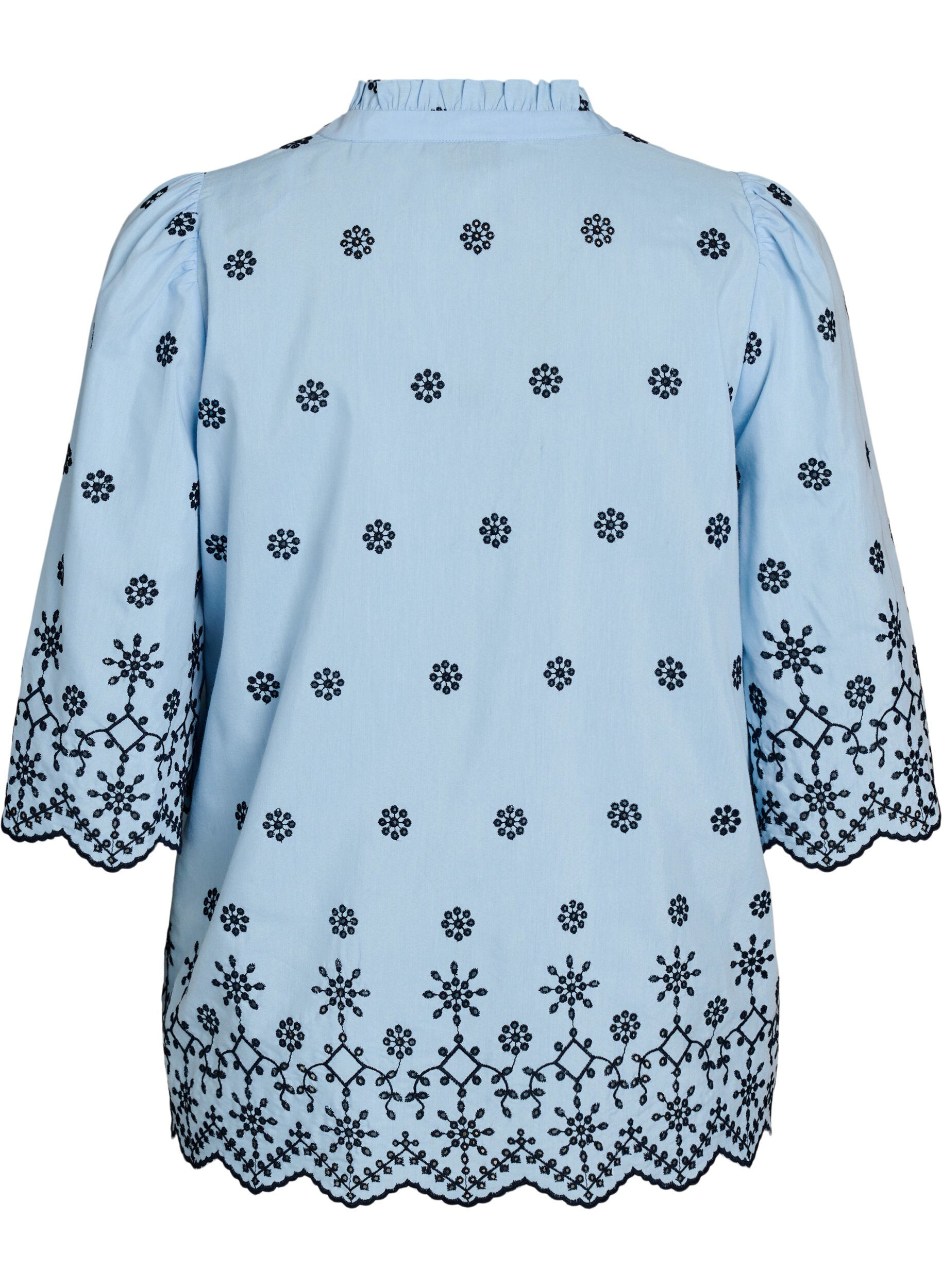Zizzi Bluse mit 3/4-&Auml;rmeln und gesticktem Muster, Blau, Packshot image number 1