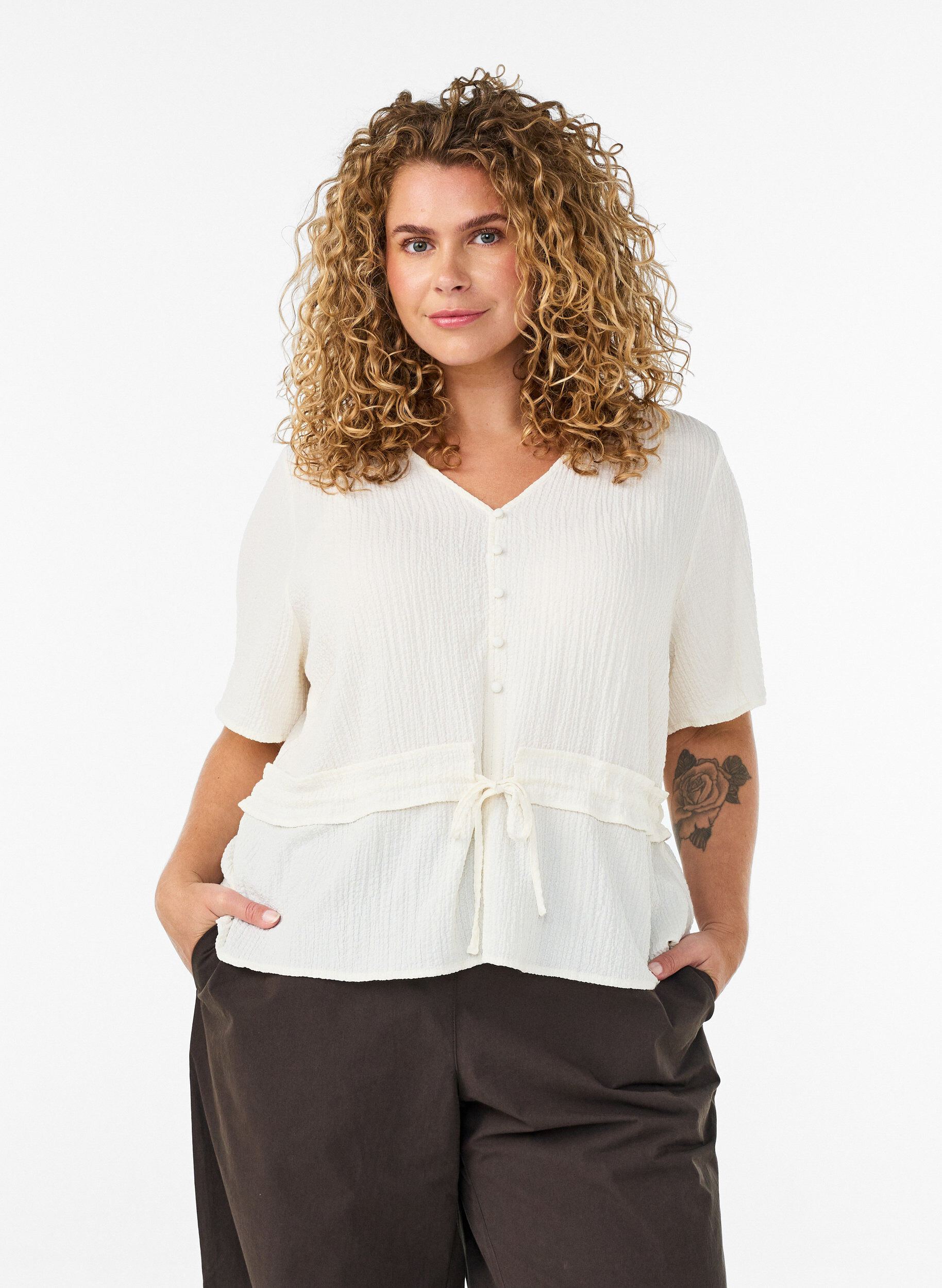 ZizziBluse mit Struktur und Taillenbindung, Vanille, Model image number 0