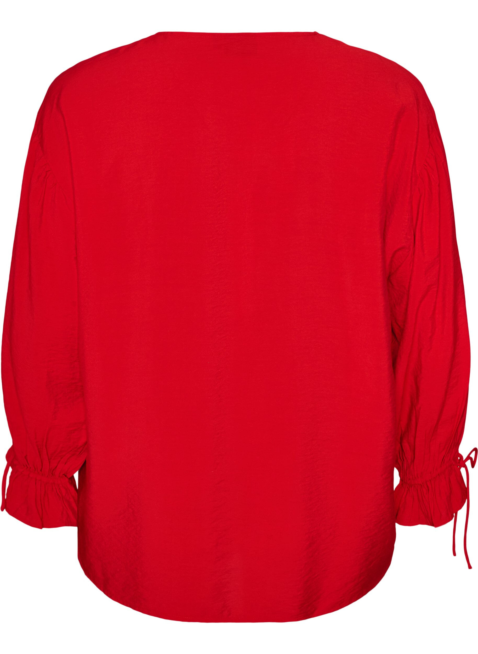 ZizziViskosebluse mit Bindeb&auml;ndern und R&uuml;schendetails, Rot, Packshot image number 1
