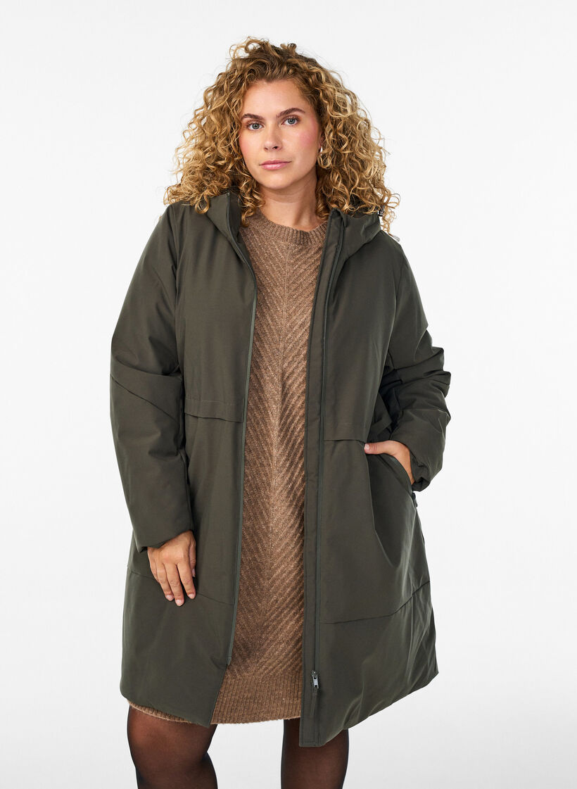Winterjacke mit verstellbarer Taille, Grün, Model image number 0