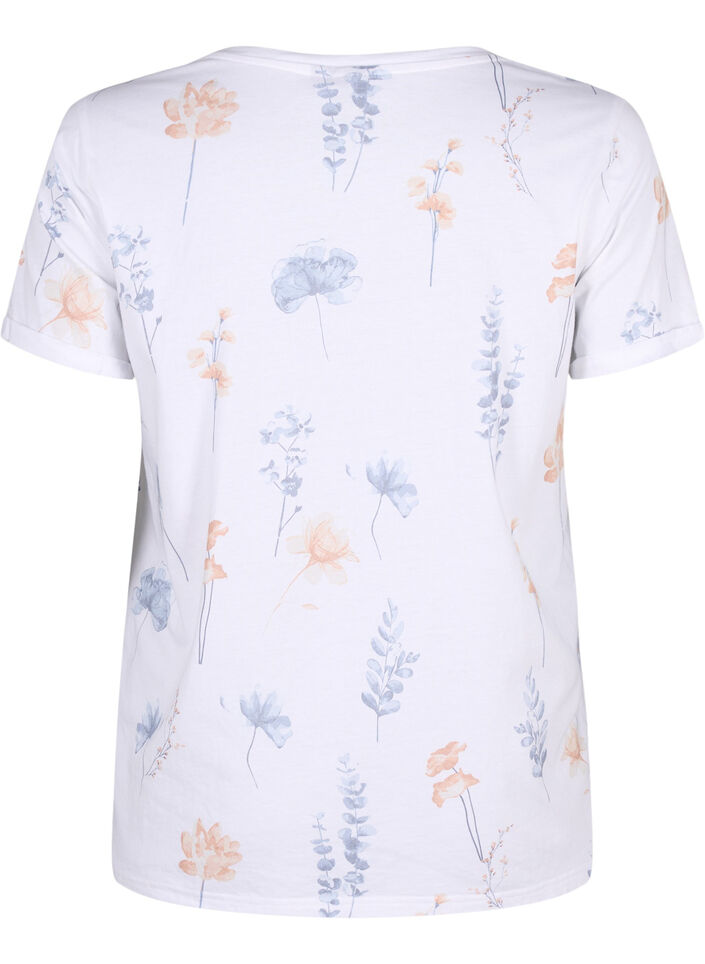 T-Shirt aus Bio-Baumwolle mit Blumendruck, White W. Blue flower, Packshot image number 1