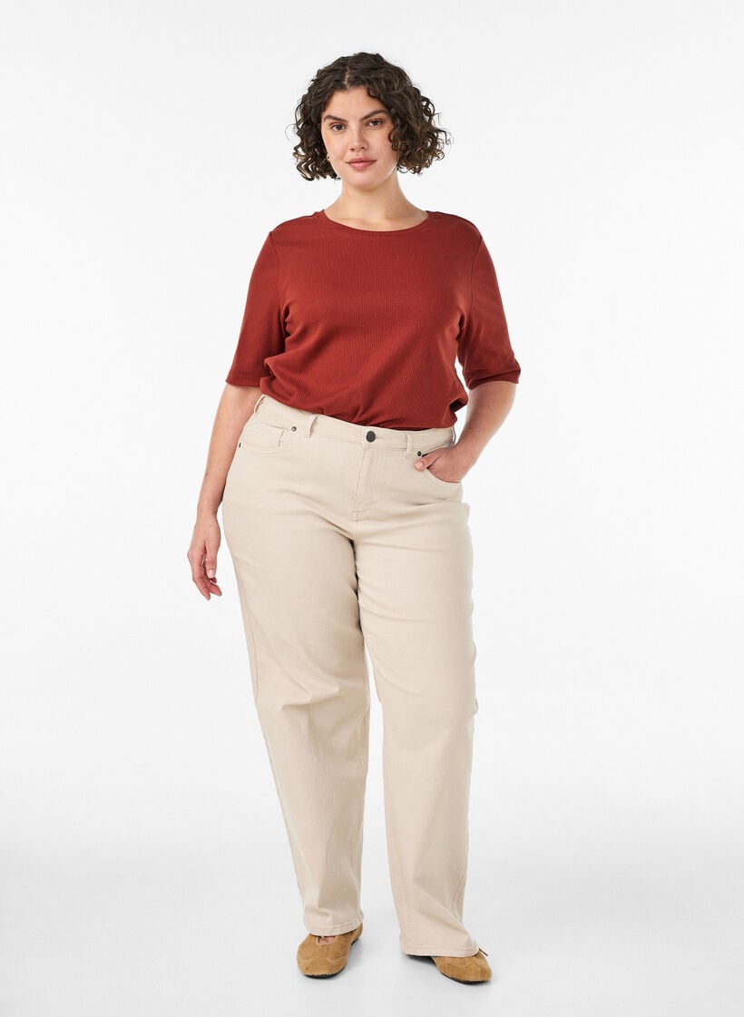 Bluse aus geripptem Jersey mit kurzen &Auml;rmeln, Rot, Model image number 1