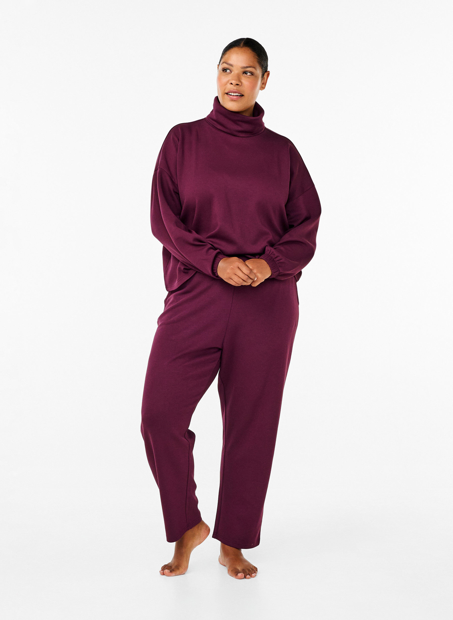 Zizzi Bluse mit Rollkragen aus Modal-Mix, Dunkles Bordeaux, Model image number 1
