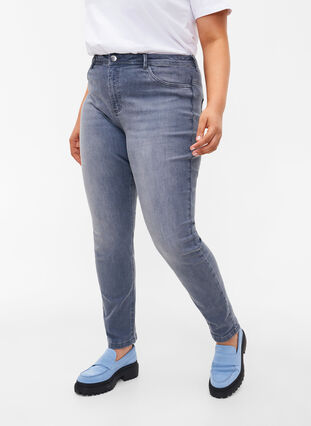 Extra Slim Amy Jeans mit hoher Taille, Grey Denim, Model image number 2