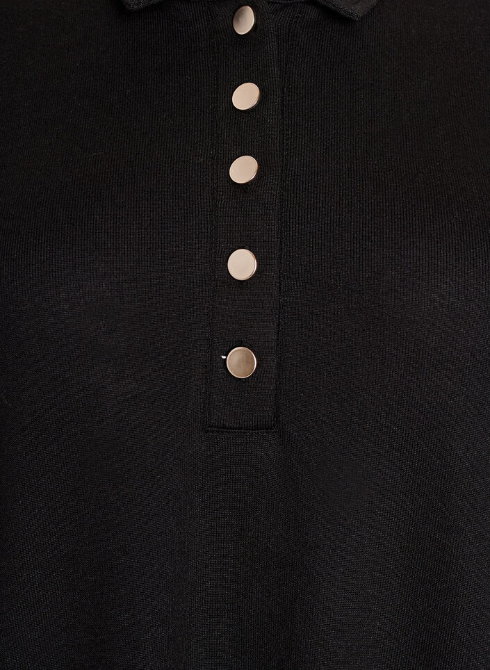 Kurzes Polokleid mit Knöpfen und langen Ärmeln, Schwarz, Packshot image number 2