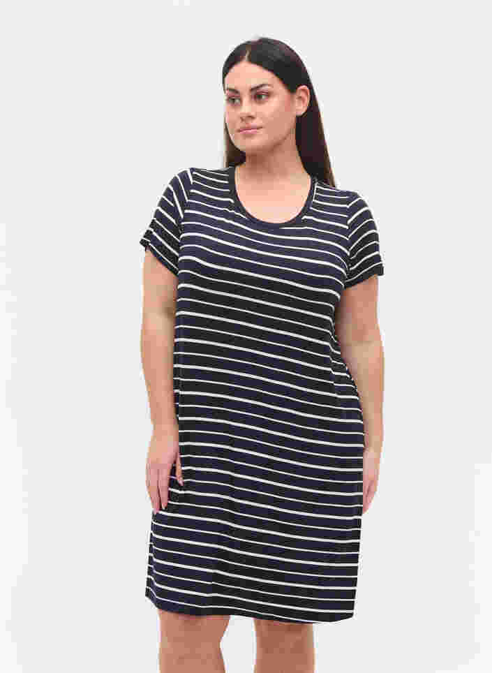 Kleid mit kurzen Ärmeln, Night Sky Stripe, Model image number 0