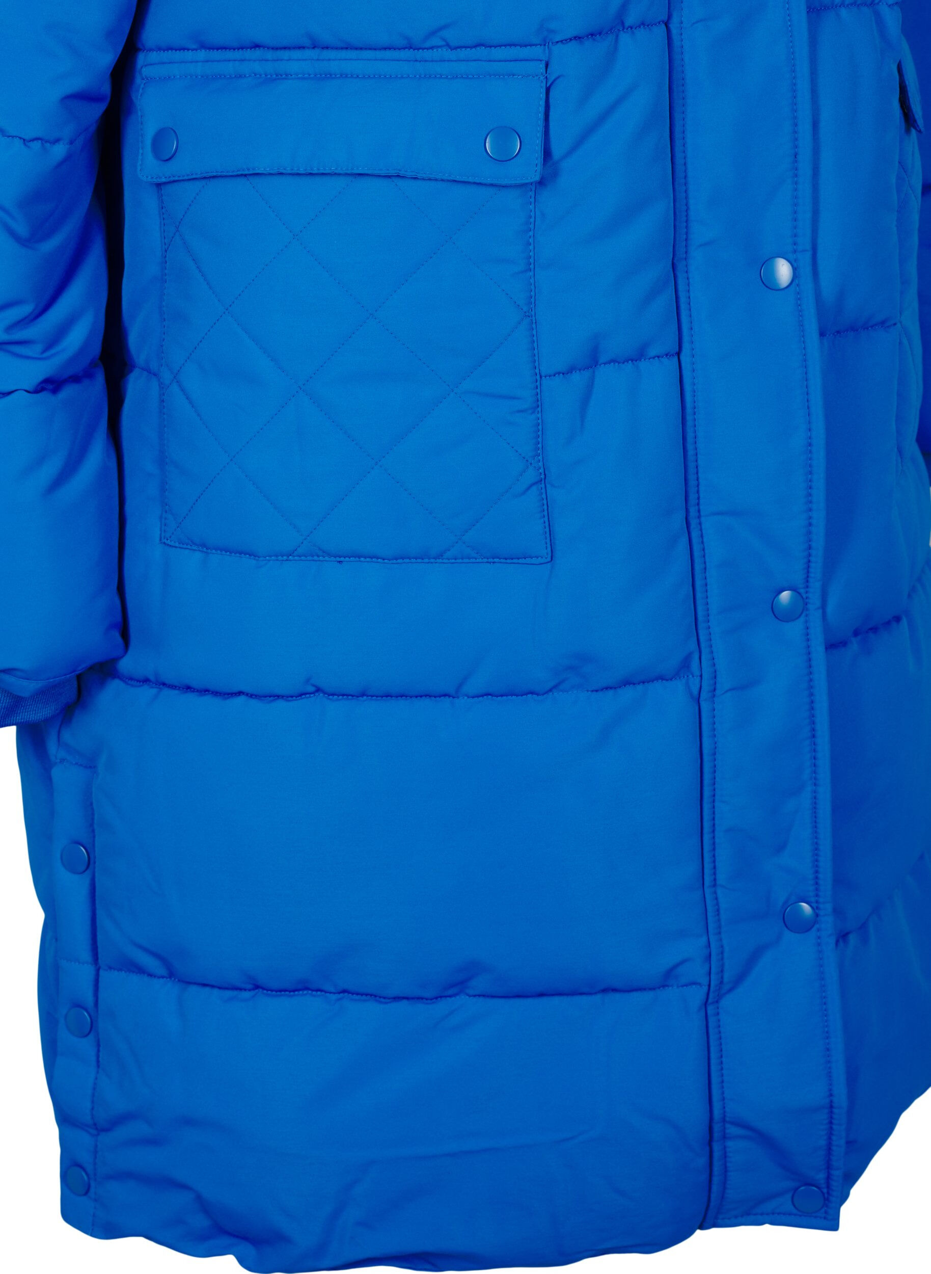 Zizzi Lange Pufferjacke mit Taschen und Kapuze, Blau, Packshot image number 3