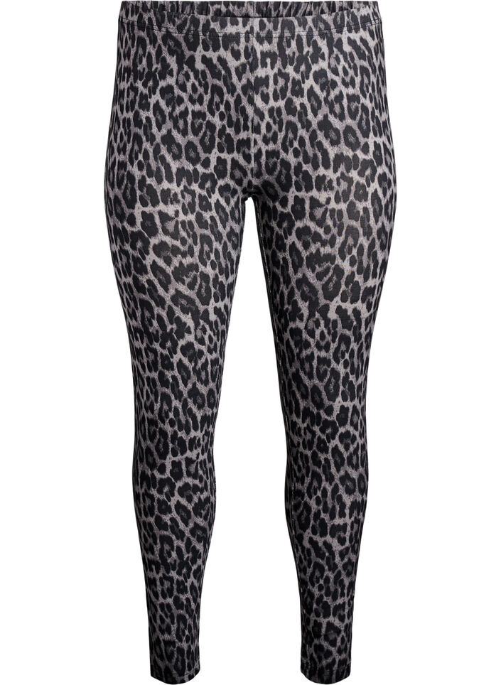Viskose Leggings mit Leopardendruck, Grau, Packshot image number 0