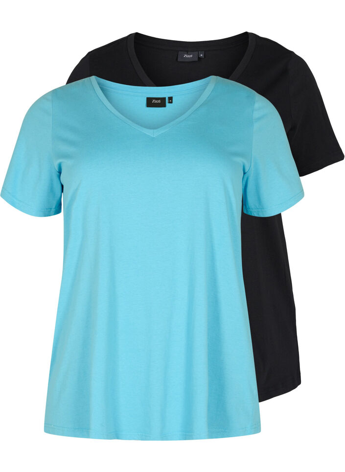 2er-Pack basic T-Shirts aus Baumwolle, Bonnie Blue/Black, Packshot image number 0